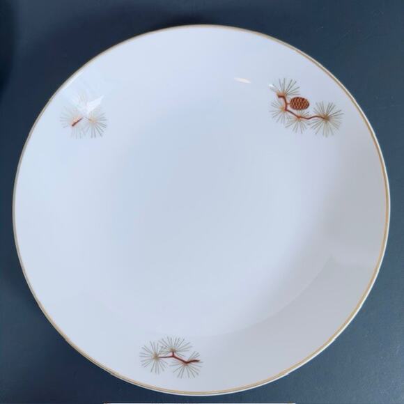 Fukagawa Arita Pine Cone (1) Soup Bowl Green/Gold Needles Brown/Gold Branches - Picture 3 of 16